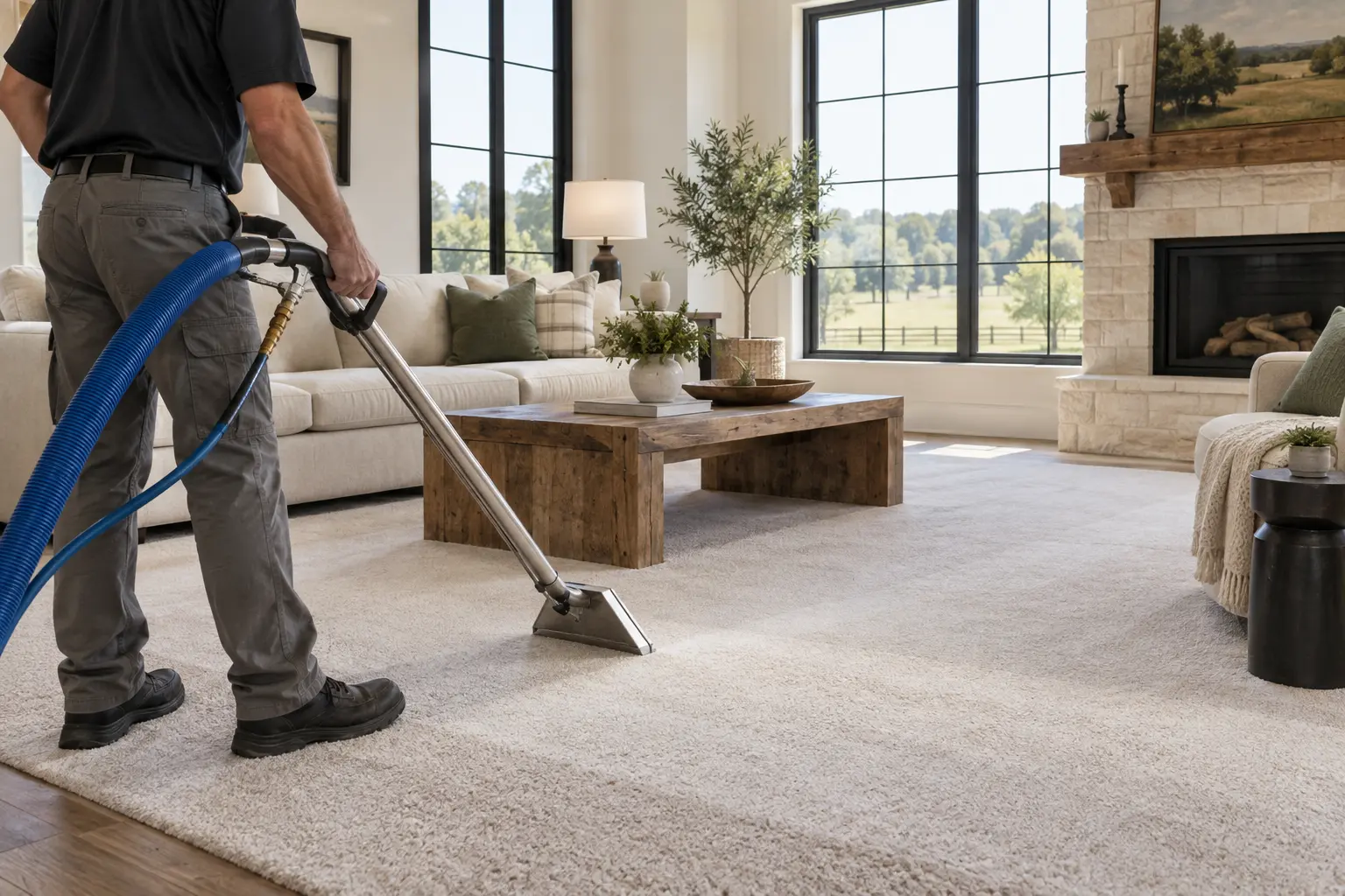 Professional hot-water extraction carpet cleaning in a modern Nolensville home